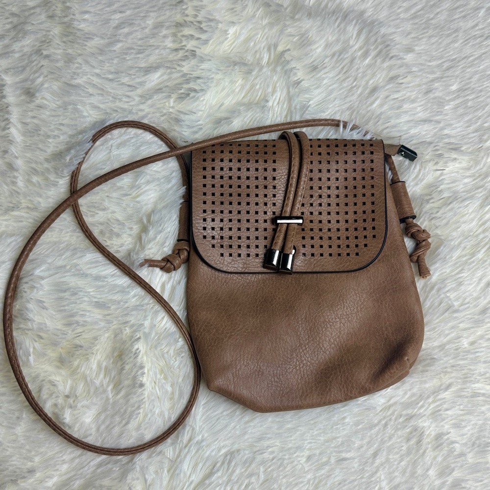 Brown mini bag purse crossbody possibly leather? boho chic festival